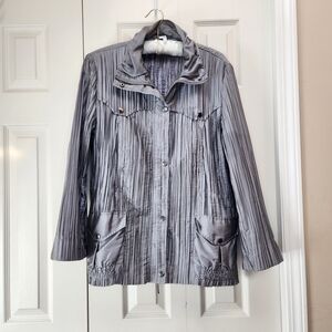 [XL] Lindi Silver-Gray Womens Lightweght Jacket Sz XL Pockets Crinkled Zip Snaps